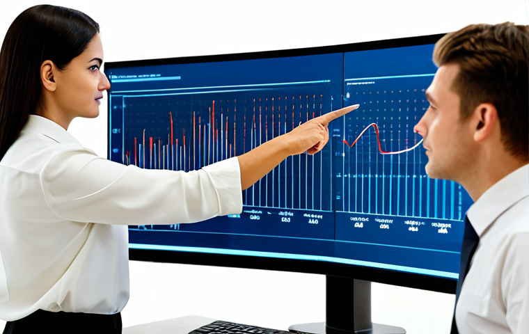 Data Analysis in Action**
"A data analyst, fully clothed in a professional outfit, is examining a complex data visualization on a large monitor in a brightly lit office. The screen displays charts and graphs representing sales trends. She is pointing to a specific data point while discussing findings with a colleague. The atmosphere is collaborative and focused. Perfect anatomy, correct proportions, well-formed hands, safe for work, appropriate content, professional, modest clothing, high quality, natural pose, appropriate attire."
**