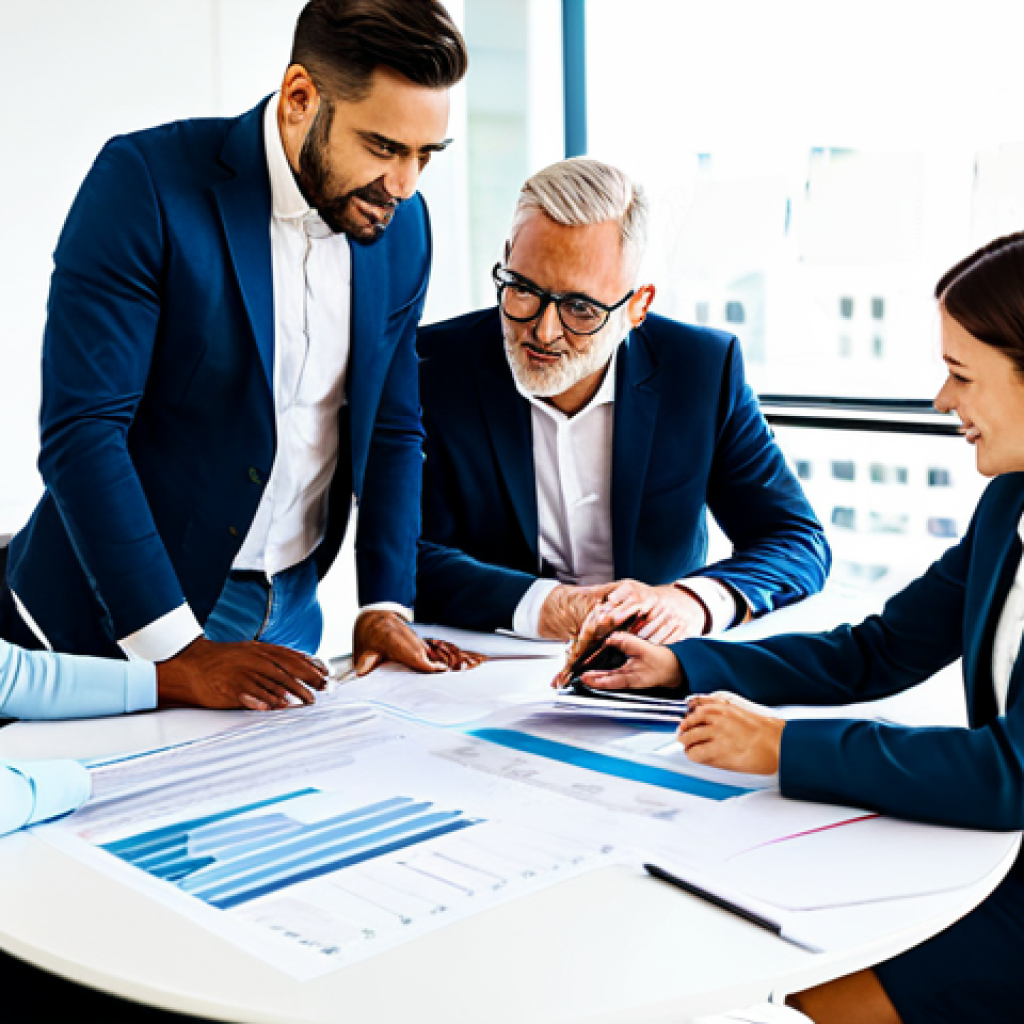 데이터 분석 프로젝트 팀워크 관리법 - **
"A diverse team of professionals collaborating around a table in a brightly lit modern office, r...