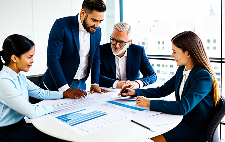 데이터 분석 프로젝트 팀워크 관리법 - **
"A diverse team of professionals collaborating around a table in a brightly lit modern office, r...