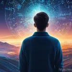 데이터 분석 프로젝트 단계별 진행 과정 - **Prompt:** A young adult, dressed in a comfortable sweater and jeans, stands in a vast, abstract di...