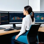 데이터 분석 전문가로서의 성장 전략 - **Prompt:** A focused female data analyst, in her late 20s, wearing a neat business casual outfit co...